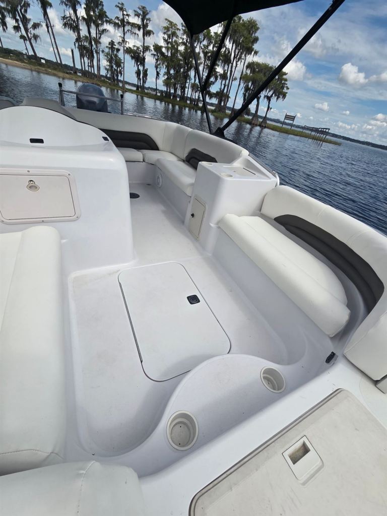 Hurricane's open bow area with bench seating and storage on the Clermont Chain of Lakes
